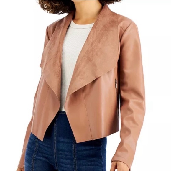 Bar III Jackets & Blazers - Bar III Women's Tan Crop Flyaway Faux Leather Jacket Size Medium